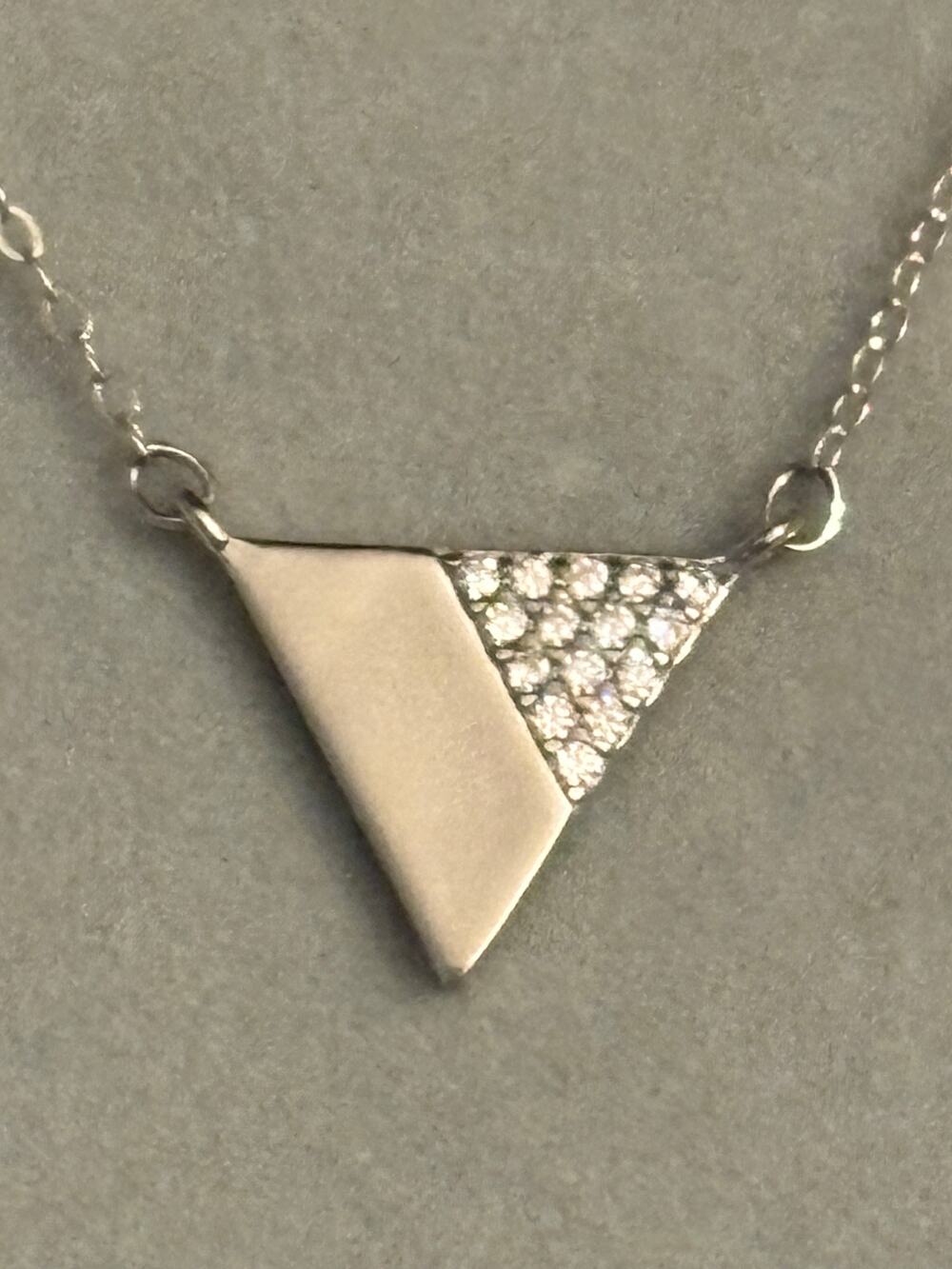 S925 Sterling Marked CZ Geometric Triangle Necklace